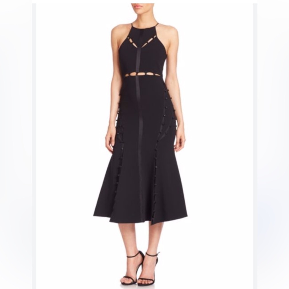 Cinq A Sept - Black Midi Dress - Fit & Flare with Cut Outs - size 4 - LIKE NEW